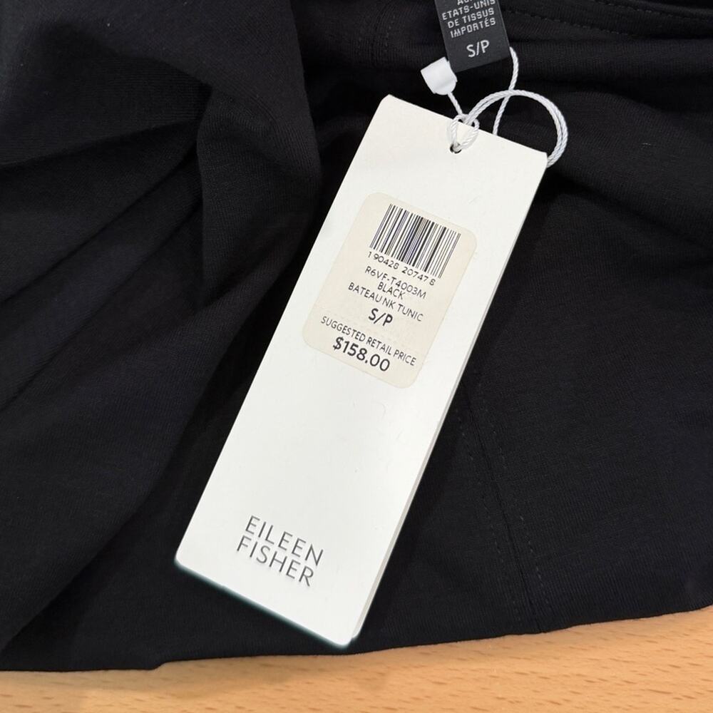 Eileen Fisher Bateau Neck Long Tunic Black Side Slits NWT Size Small - Picture 8 of 8